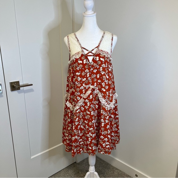 Umgee Dresses & Skirts - UMGEE Orange/Cream Floral Lace-Trim Sundress - FREE SHIPPING on Bundles $85+